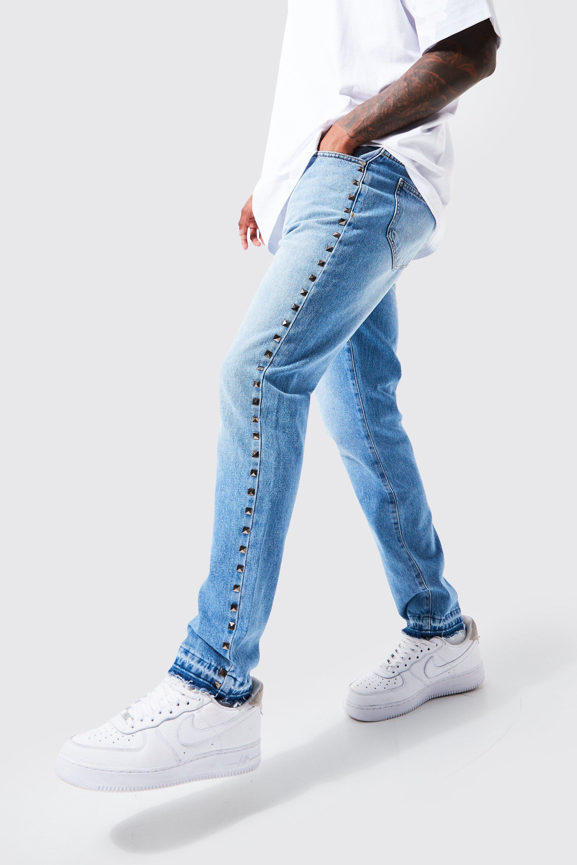 Slim Fit Stud Detail Jeans | boohooMAN USA